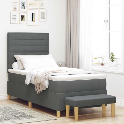 Cama tipo Box Spring con colchón Gris oscuro 100 x 200 cm tela