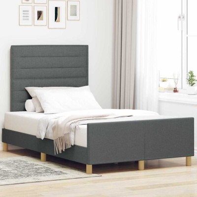 Estructura de cama con cabecera Gris oscuro 120 x 200 cm tela
