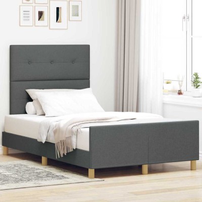 Estructura de cama con cabecera Gris oscuro 120 x 200 cm tela