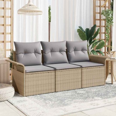 Conjunto de sofá de jardín 3 pcs Beige 196 x 62 x 85cm