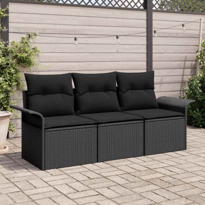 Conjunto de sofá de jardín 3 pcs Negro 196 x 62 x 85cm