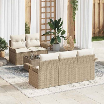 Conjunto de sofá de jardín 6 pcs Beige Poliratán
