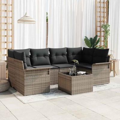Conjunto de sofá de jardín 7 pcs Gris Poliratán