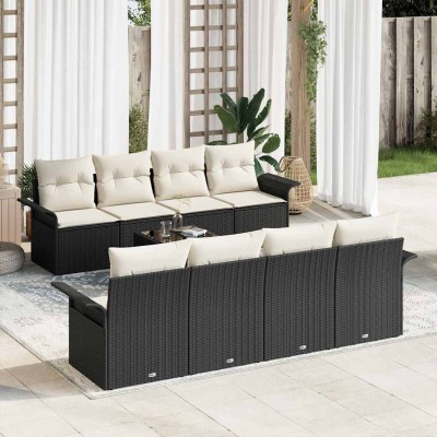 Conjunto de sofá de jardín 9 pcs Negro Poliratán