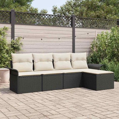 Conjunto de sofá de jardín con cojín 5 pcs Negro Poliratán