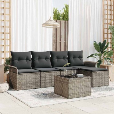 Conjunto de sofá de jardín con cojín 6 pcs Gris Poliratán