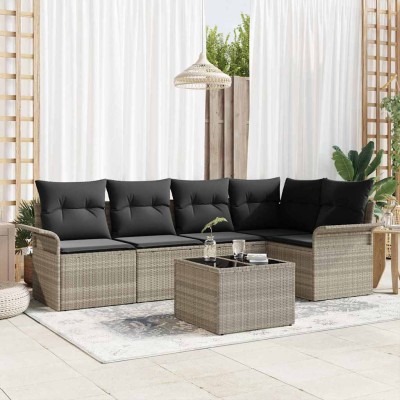 Conjunto de sofá de jardín 6 pcs Gris 55 x 55 x 37 cm Poliratán