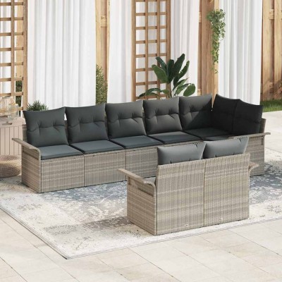 Conjunto de sofá de jardín con cojín 8 pcs Gris claro Poliratán