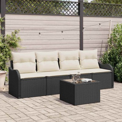 Conjunto de sofá de jardín 5 pcs Negro Poliratán