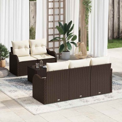 Conjunto de sofá de jardín 6 pcs Marrón Poliratán
