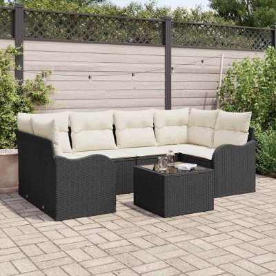 Conjunto de sofá de jardín 7 pcs Negro 55 x 55 x 37 cm