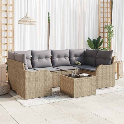 Conjunto de sofá de jardín 7 pcs Beige 55 x 55 x 37 cm