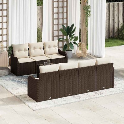 Conjunto de sofá de jardín 8 pcs Marrón 55 x 55 x 37 cm