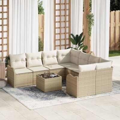 Conjunto de sofá de jardín 9 pcs Beige 55 x 55 x 37 cm