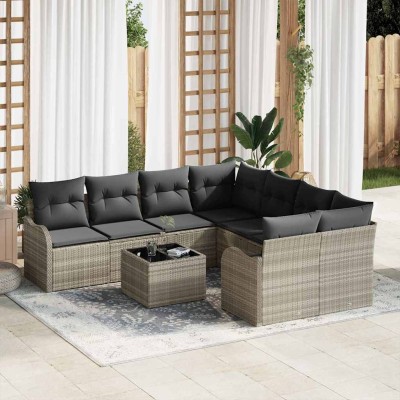 Conjunto de sofá de jardín 9 pcs Gris claro 55 x 55 x 37 cm