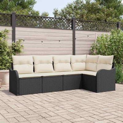 Conjunto de sofá de jardín con cojín 5 pcs Negro Poliratán