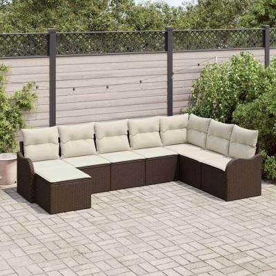 Conjunto de sofá de jardín con cojín 8 pcs Marrón Poliratán