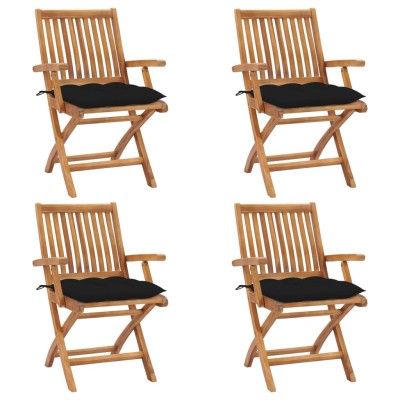 Sillas de jardín plegables 4 uds madera maciza teca con cojines
