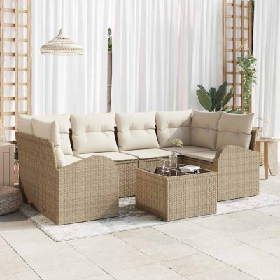 Conjunto de sofá de jardín 7 pcs Beige 55 x 55 x 37 cm