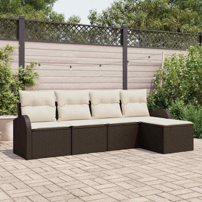 Conjunto de sofá de jardín con cojín 5 pcs Marrón Poliratán