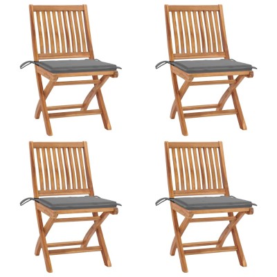 Sillas de jardín plegables 4 uds madera maciza teca con cojines