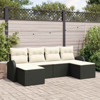 Conjunto de sofá de jardín con cojín 6 pcs Negro Poliratán