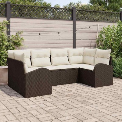 Conjunto de sofá de jardín 6 pcs Marrón Poliratán