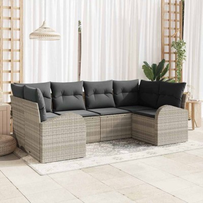 Conjunto de sofá de jardín 6 pcs Gris claro Poliratán