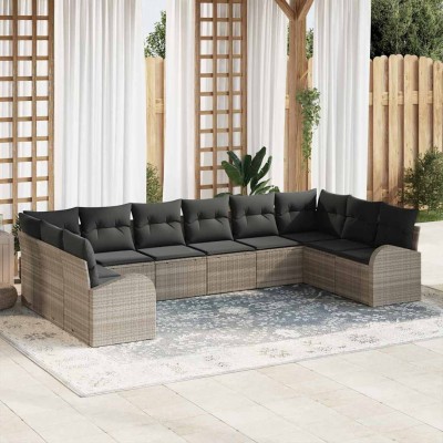 Conjunto de sofá de jardín 10 pcs Gris claro Poliratán
