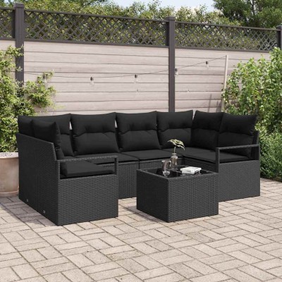 Conjunto de sofá de jardín 7 pcs Negro 55 x 55 x 37 cm