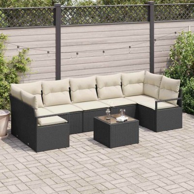 Conjunto de sofá de jardín 8 pcs Negro y crema 55 x 55 x 37 cm