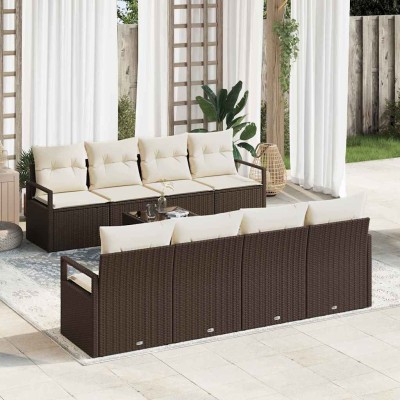 Conjunto de sofá de jardín 7 pcs Marrón y crema 55 x 55 x 37 cm