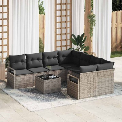 Conjunto de sofá de jardín 9 pcs Gris 55 x 55 x 37 cm