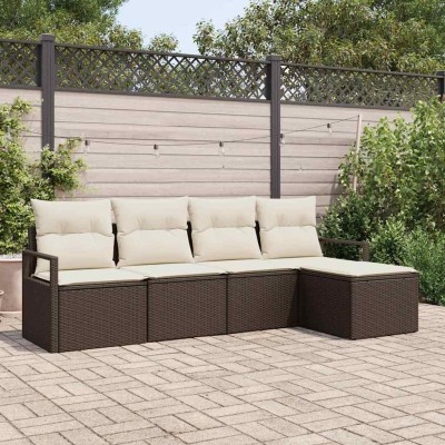 Conjunto de sofá de jardín 5 pcs Marrón Poliratán