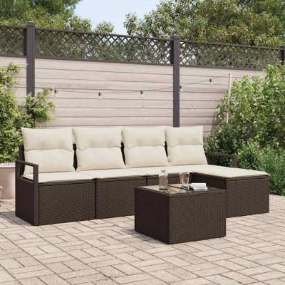 Conjunto de sofá de jardín 6 pcs Marrón Poliratán