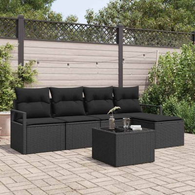 Conjunto de sofá de jardín 6 pcs Negro Poliratán
