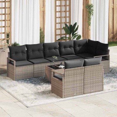Conjunto de sofá de jardín 9 pcs Gris Poliratán
