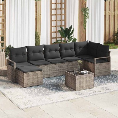Conjunto de sofá de jardín 8 pcs Gris Poliratán