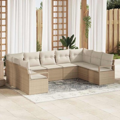 Conjunto de sofá de jardín 9 pcs Beige Poliratán