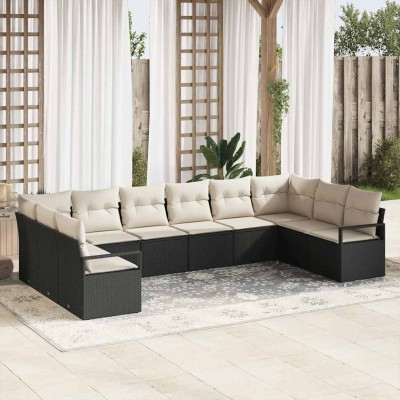 Conjunto de sofá de jardín 10 pcs Negro Poliratán