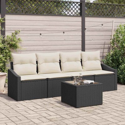 Conjunto de sofá de jardín 5 pcs Negro y crema 55 x 55 x 37 cm