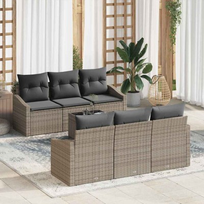 Conjunto de sofá de jardín con cojín 7 pcs Gris 55 x 55 x 37 cm