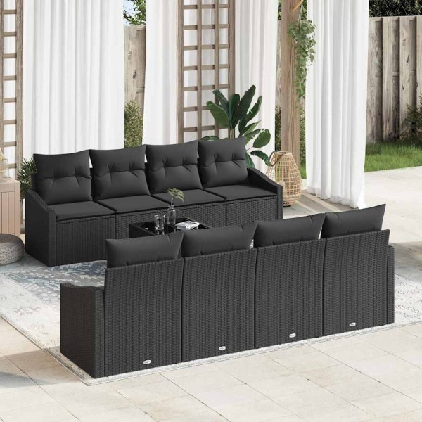 Conjunto de sofá de jardín Manual 9 pcs Negro 55 x 55 x 37 cm