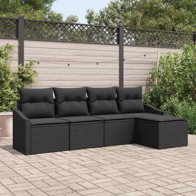 Conjunto de sofá de jardín 5 pcs Negro Poliratán