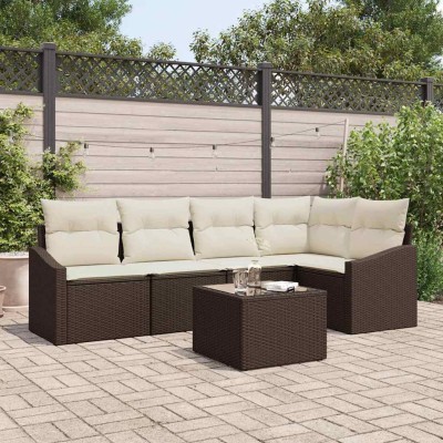 Conjunto de sofá de jardín 6 pcs Marrón Poliratán