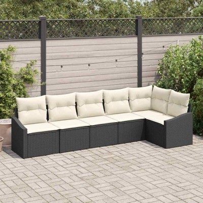 Conjunto de sofá de jardín 6 pcs Negro Poliratán