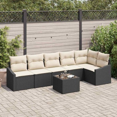 Conjunto de sofá de jardín 7 pcs Negro Poliratán