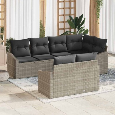Conjunto de sofá de jardín 7 pcs Gris claro Poliratán