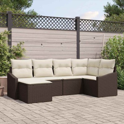 Conjunto de sofá de jardín 6 pcs Marrón Poliratán
