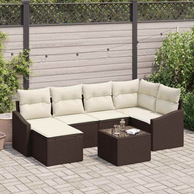 Conjunto de sofá de jardín 7 pcs Marrón Poliratán